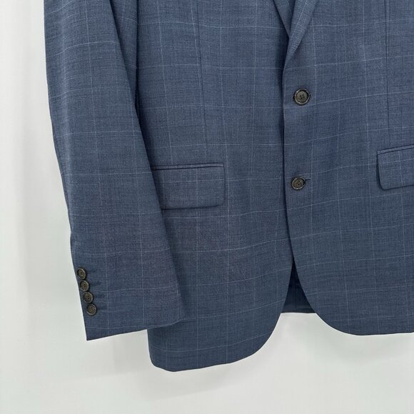 STAFFORD jacket blazer sport coat travel stretch windowpane plaid mid blue 42L - Picture 5 of 10